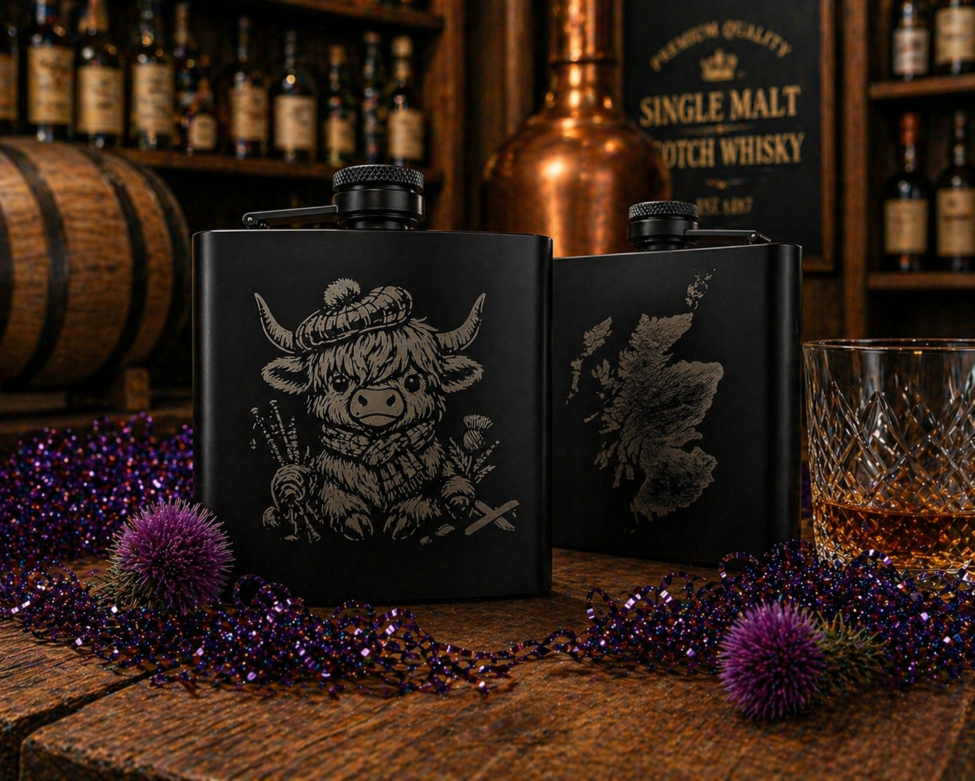 Engraved hip flask